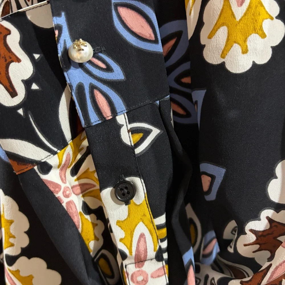 Tory Burch Jane Floral Silk Shirt Dress Black hopewell Print Size 6‎